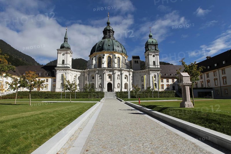 Benedictine Abbey of Ettal and Baroque Church with Dome Fresco and Inner Courtyard