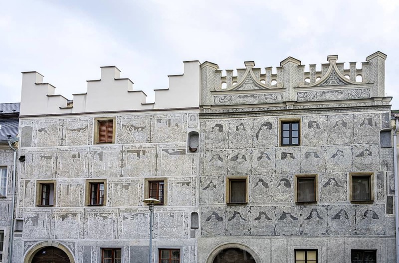 Historical old town with sgraffito houses