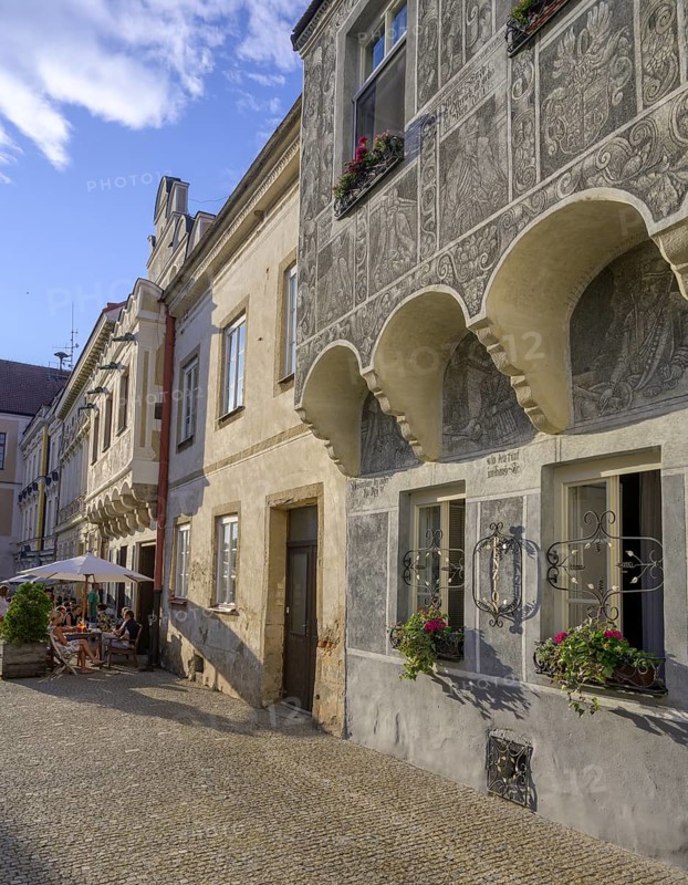 Historic old town with sgraffito houses at Besjdka pub