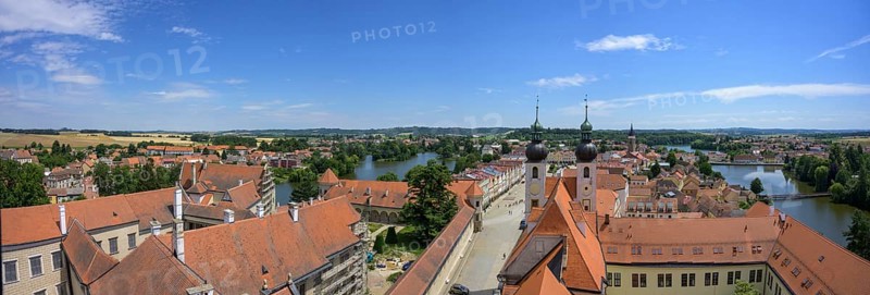 View of the old town with towers from the tower of the church sv. Jakuba Church Jmena Jezis