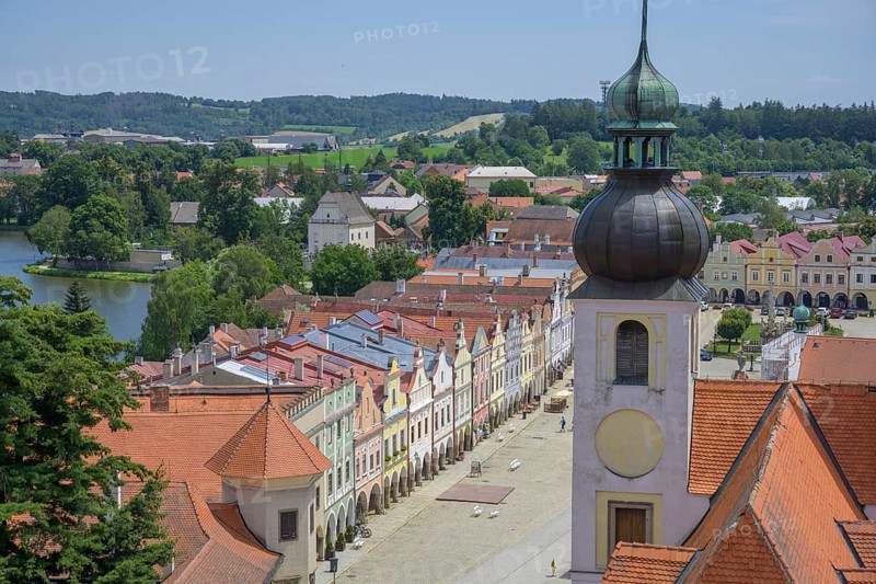 View of the old town with towers from the tower of the church sv. Jakuba Church Jmena Jezis