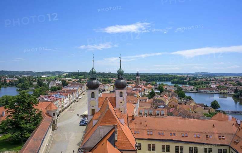 View of the old town with towers from the tower of the church sv. Jakuba Church Jmena Jezis