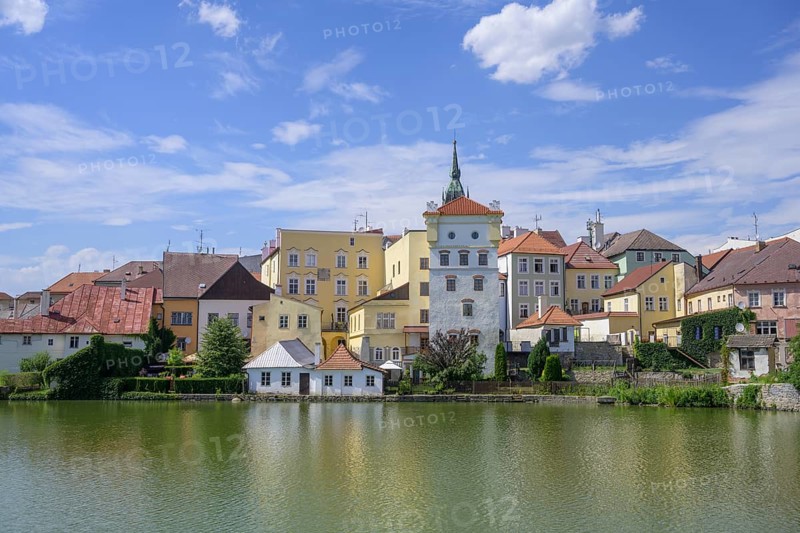 View over pond to old town