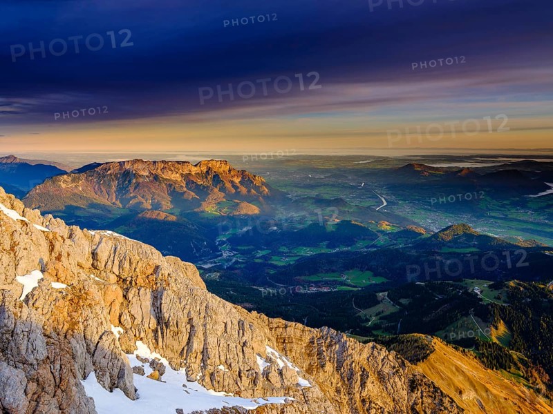 View from the summit of Hoher Goell of the Untersberg and the Salzach Valley