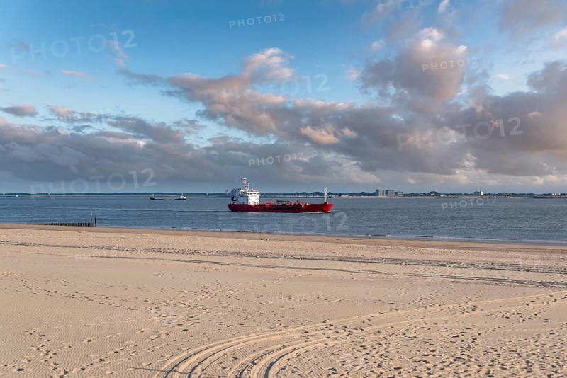 Ships cruising in front of the beach at Boulevard Evertsen