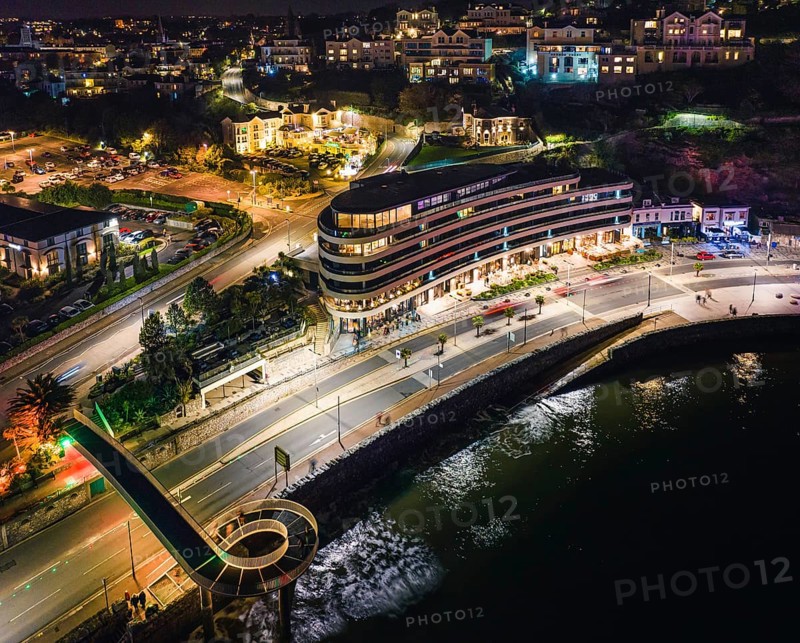 Night over Torbay Road and Torre Abbey Sands from a drone