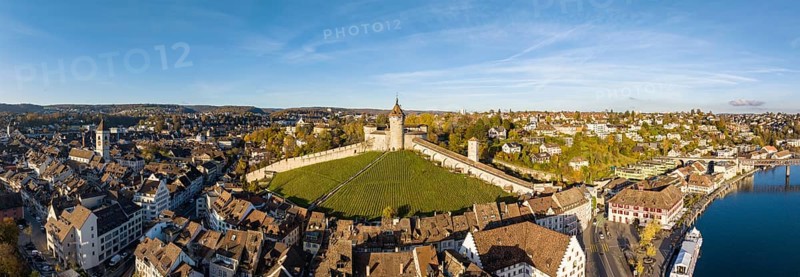 Aerial view of the town of Schaffhausen with the Munot town fortress