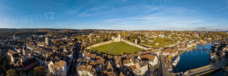Aerial view of the town of Schaffhausen with the Munot town fortress