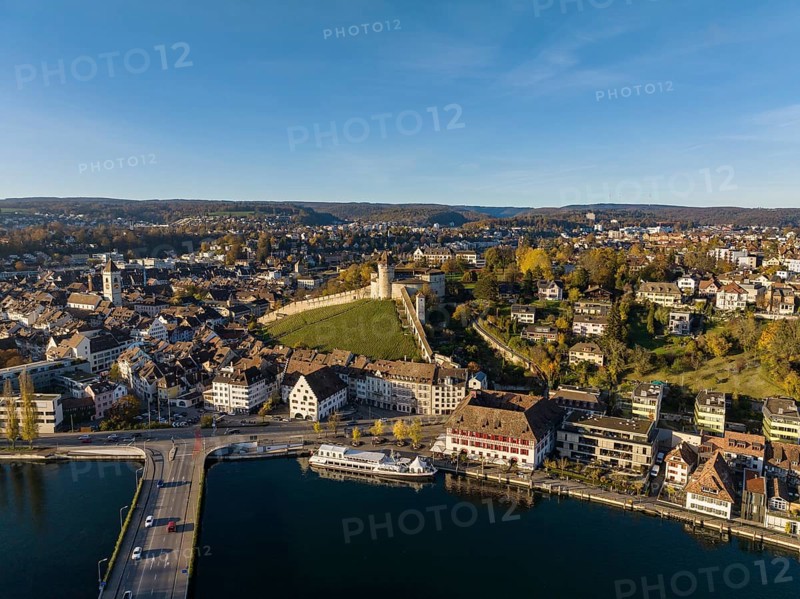 Aerial view of the town of Schaffhausen with the Munot town fortress