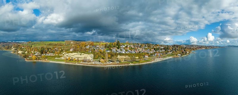 Aerial view of Goldbach near Ueberlingen on Lake Constance with the newly designed lakeside promenade