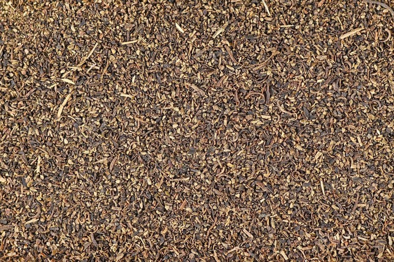 Top view of dried brown sea kelp seaweed used as dietary supplement for humans and pets