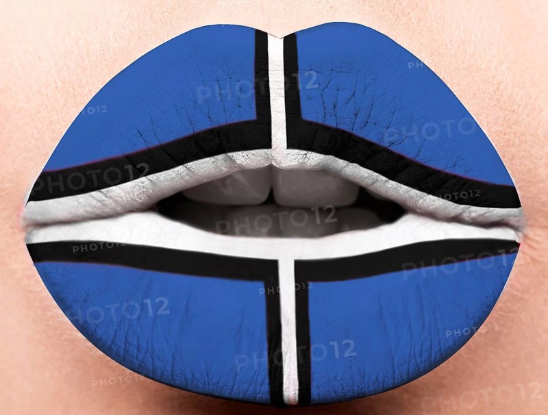 Female lips close up with a picture of the flag of Poland. white