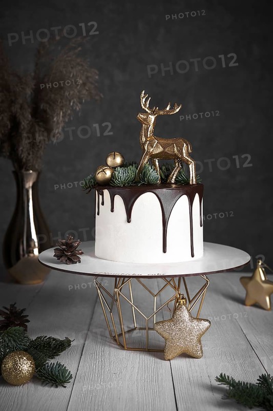 New Year's sponge cake with Christmas accessories