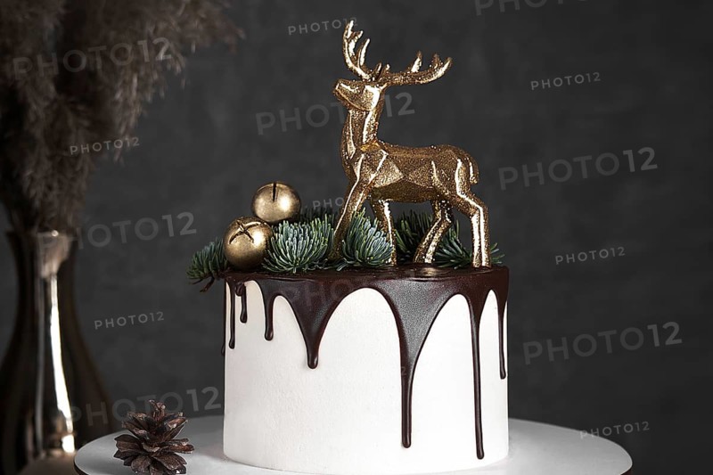 New Year's sponge cake with Christmas accessories