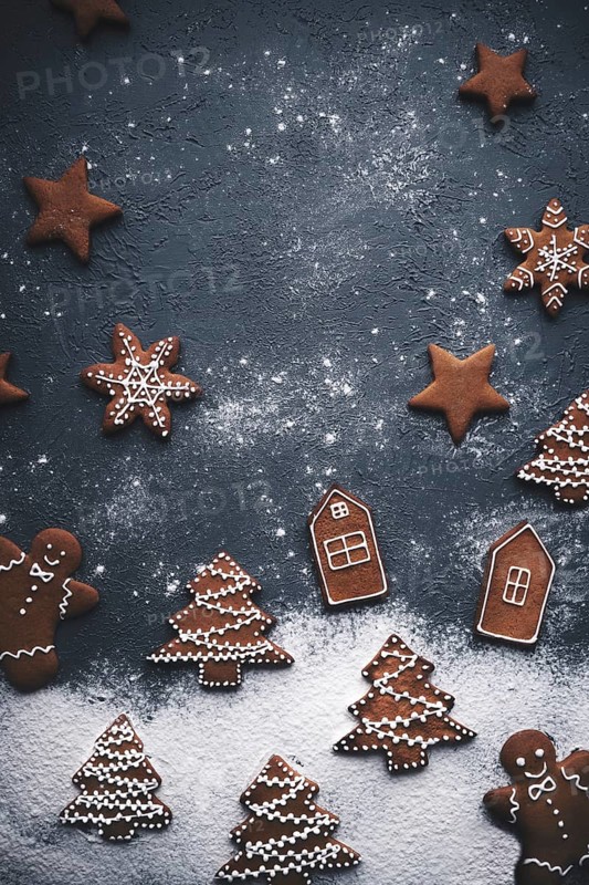 New Year's gingerbread cookie with Christmas accessories