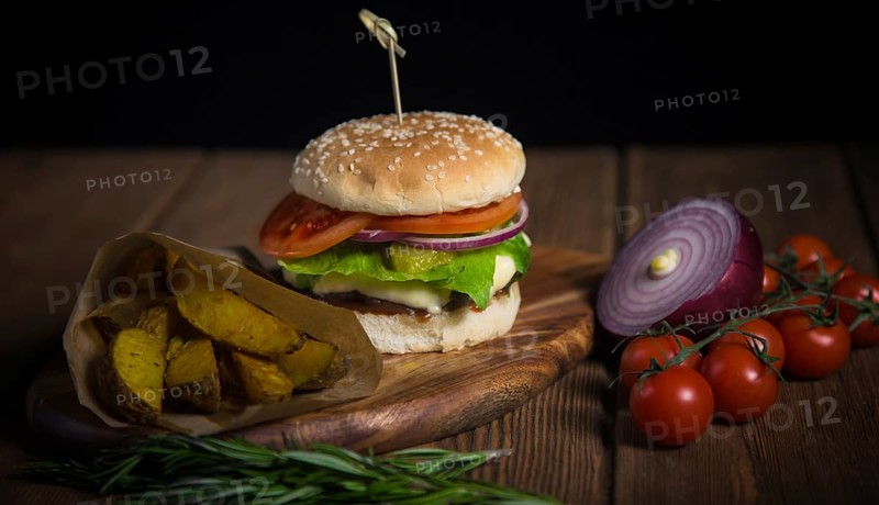 Large appetizing burger with beef