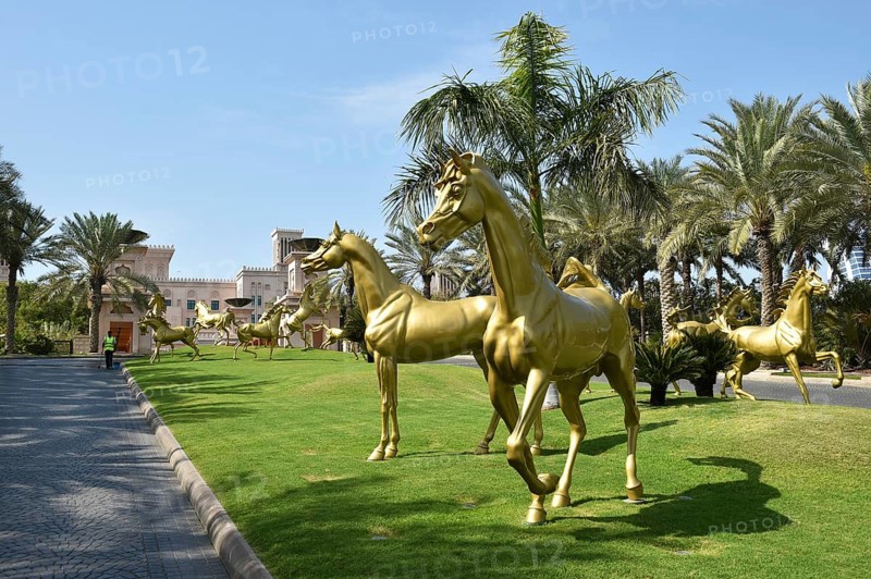 Gilded horses at the entrance of the Madinat Jumeirah Resort in Dubai