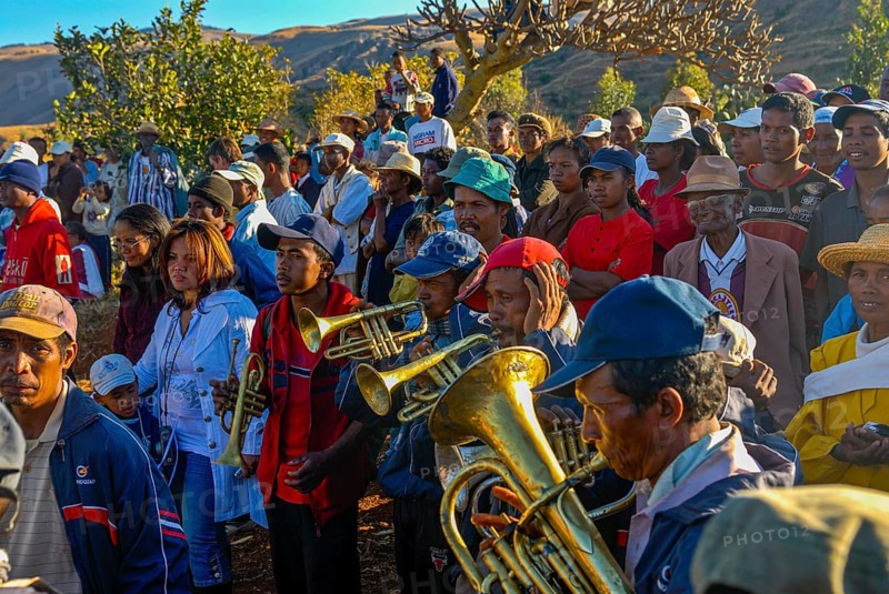 Locals celebrating a death ceremony along the road between Antanarivo and Morondavia