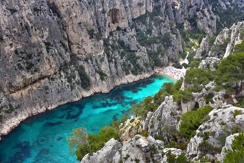 Bathing beach in the Calanque d'En-Vau near Cassis on the Cote d'Azur in Provence