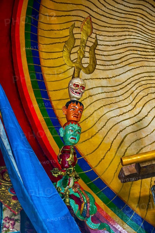 Heads on a trident in a temple in Lhasa
