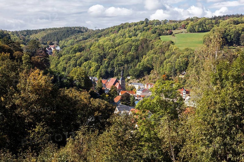 Town of Glashuette with town church of St. Wolfgang in the district of Saechsische Schweiz-Osterzgebirge