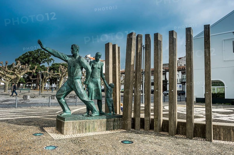 Immigration monument in the historic town of Ponta Delgada