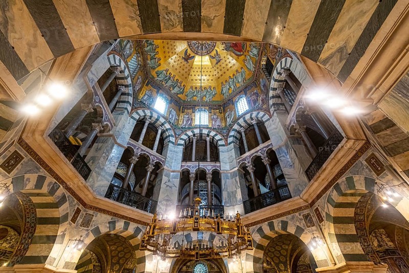 Splendid interior in the Unesco world heritage site the Aachen cathedral
