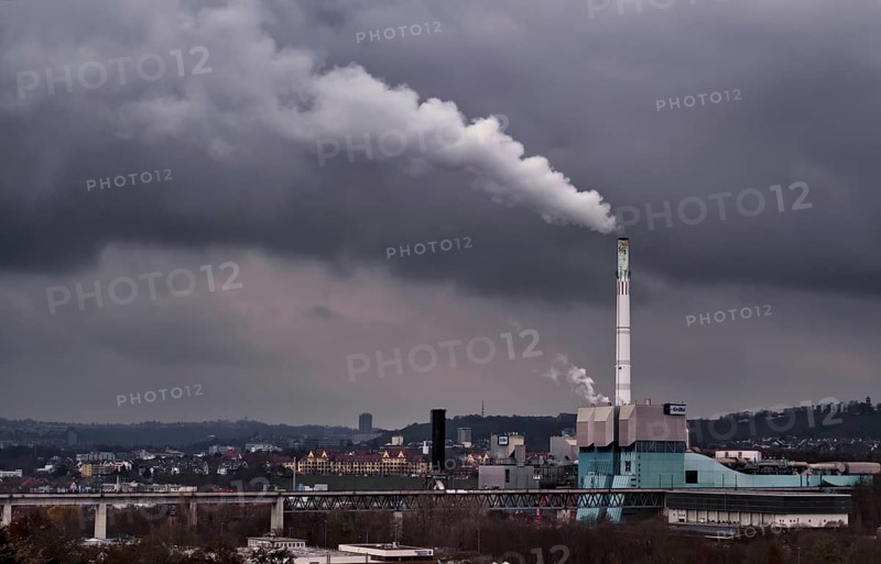 View of EnBW power plant and waste incineration plant Stuttgart-Muenster