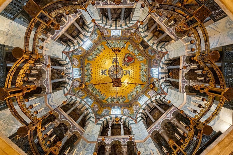 Splendid interior in the Unesco world heritage site the Aachen cathedral