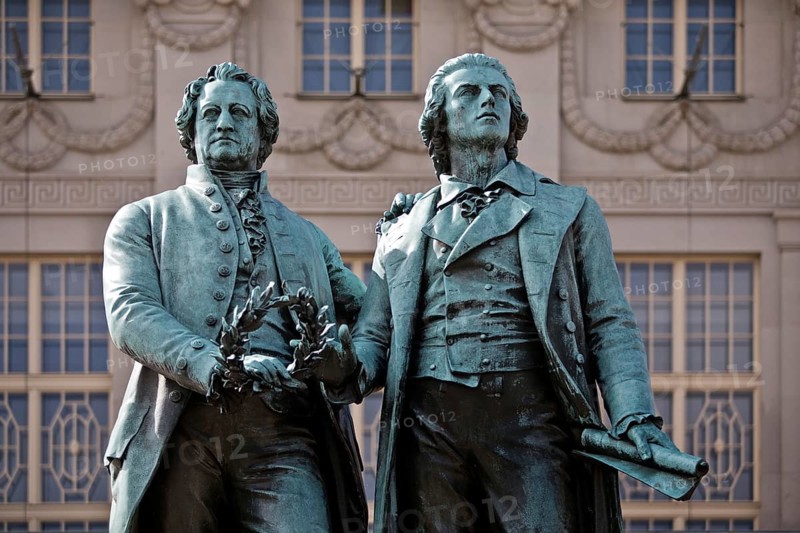Double statue Goethe-Schiller monument by Ernst Rietschel in front of the German National Theatre