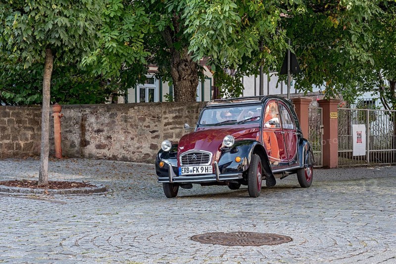 Vintage car Citroen 2CV in motion