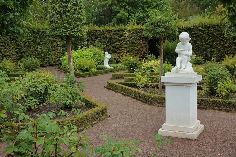 Russian Garden with Two White Stone Cherubs