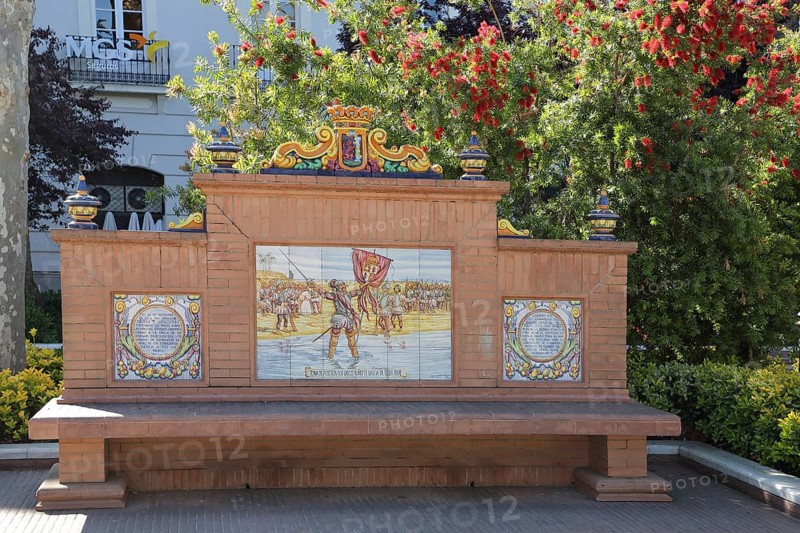 Historical mural with tiles on the city's history