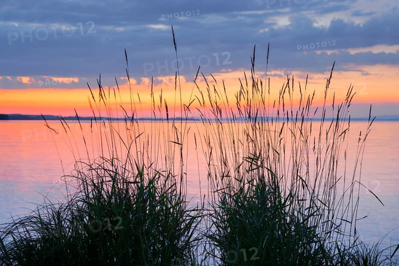 View over Lake Constance at a colourful sunset