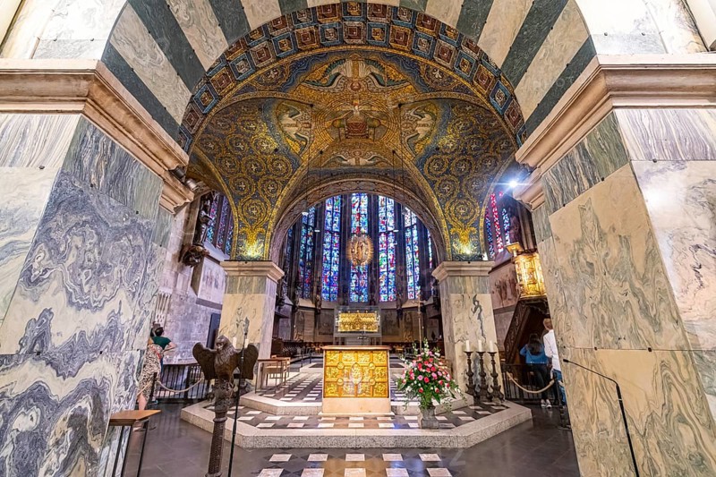 Splendid interior in the Unesco world heritage site the Aachen cathedral