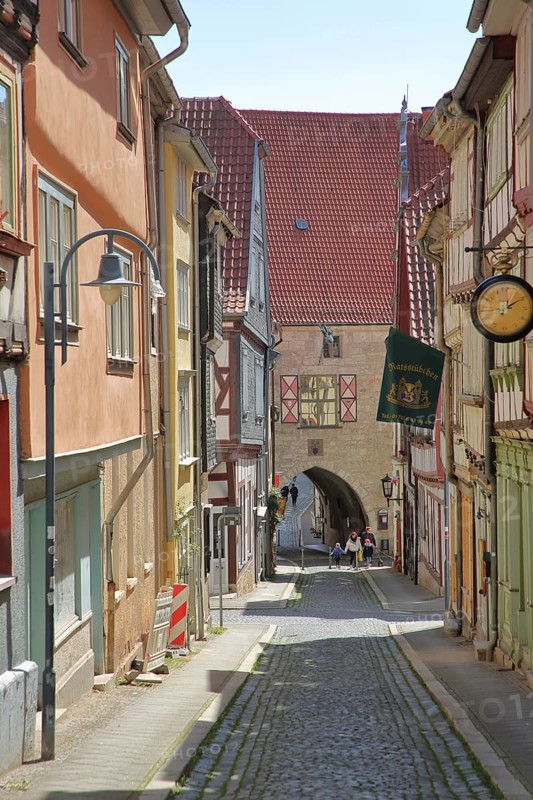 Houses and narrow alley with gatehouse in Ratsstrasse