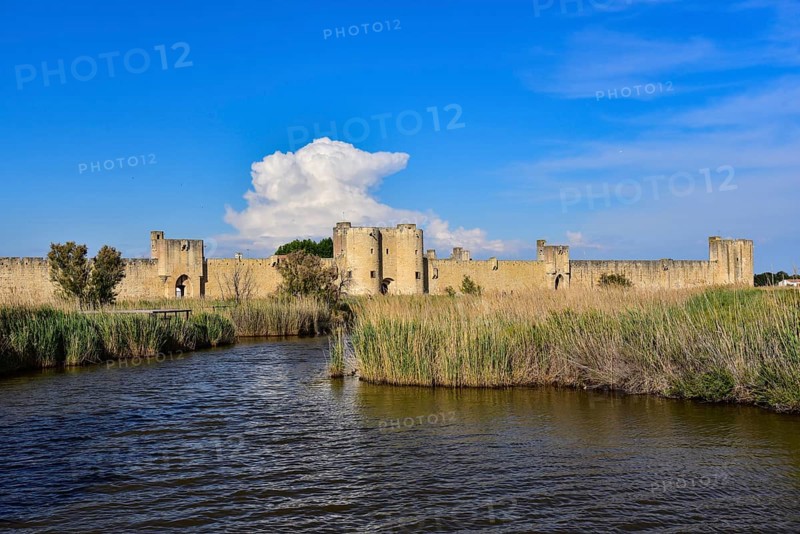 Historic fortified wall of the town of Aigues-Mortes in the Camargue