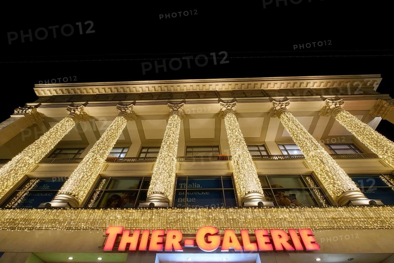 Facade of Thier-Galerie with Christmas lights