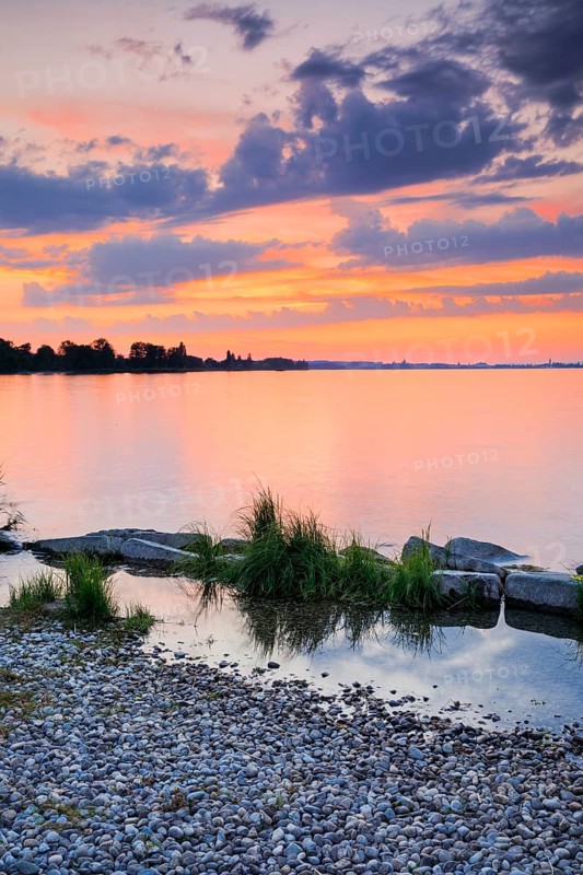 View from Arbon over Lake Constance at a colourful sunset in the canton of Thrugau