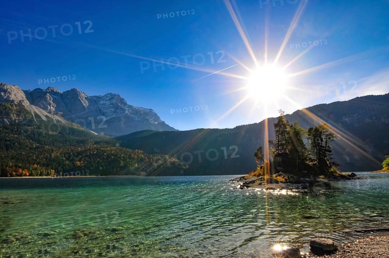 The Eibsee lake with island in the backlight near Grainau