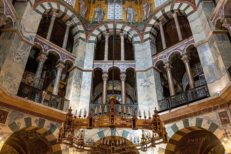 Splendid interior in the Unesco world heritage site the Aachen cathedral