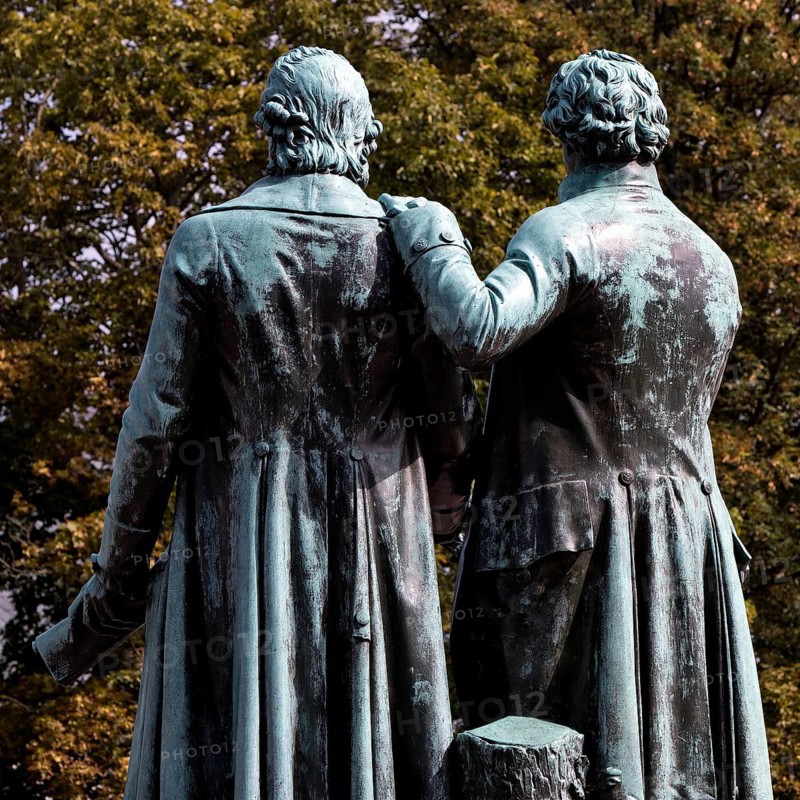 Rear view of double statue Goethe-Schiller monument by Ernst Rietschel
