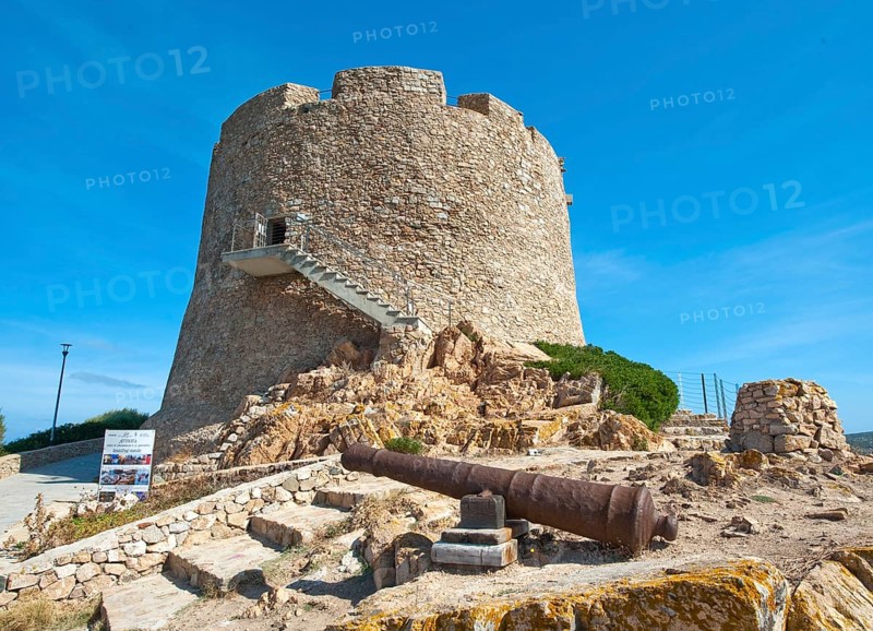 Historic Spanish defence defence tower Torre Spagnola La Turri with staircase for sightseeing