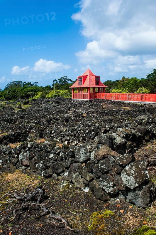 Red walkway in the UNESCO-designated historical vineyards in the Wine museum of Pico