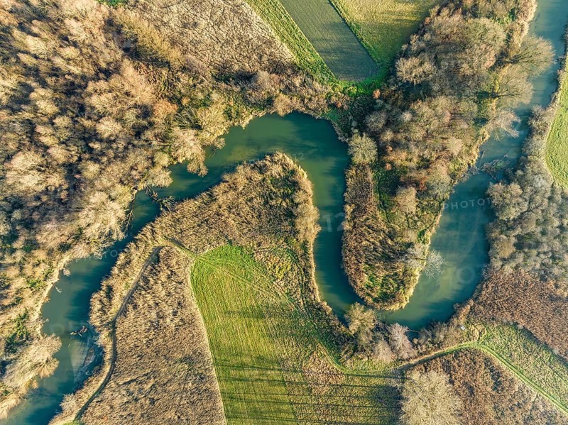 Aerial view of the Radolfzeller Aach near Radolfzell on Lake Constance