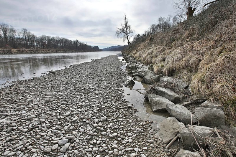 Boulders on a river bank