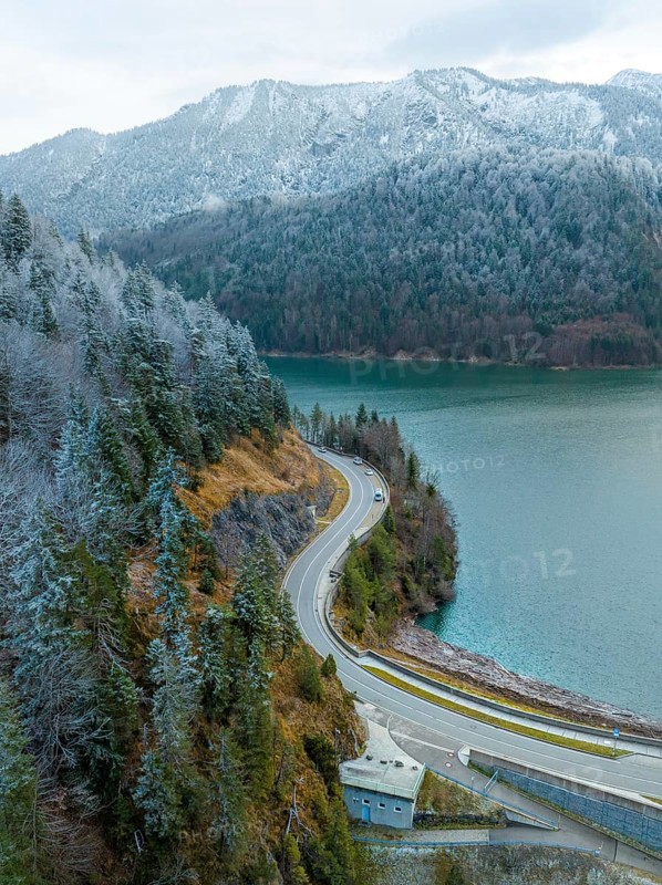 Road by the water in winter