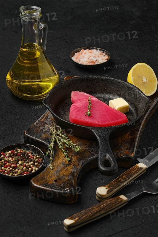 Raw fresh tuna steak ready for frying