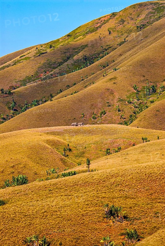Eroding savanah hills on the east coast near Manakara on the east coast of Madagascar