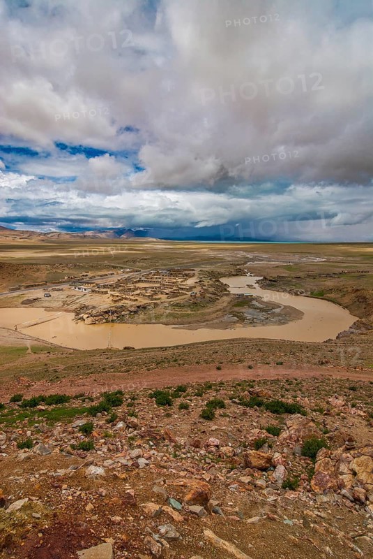 Little village below the Chiu monastery at the Lake Manasarovar